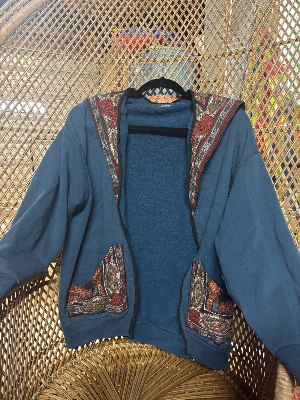 Blue Vintage Jacket with Paisley Trim